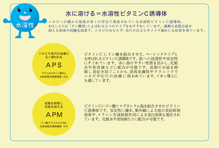 水にも油にも溶ける、両親媒性ビタミンC誘導体